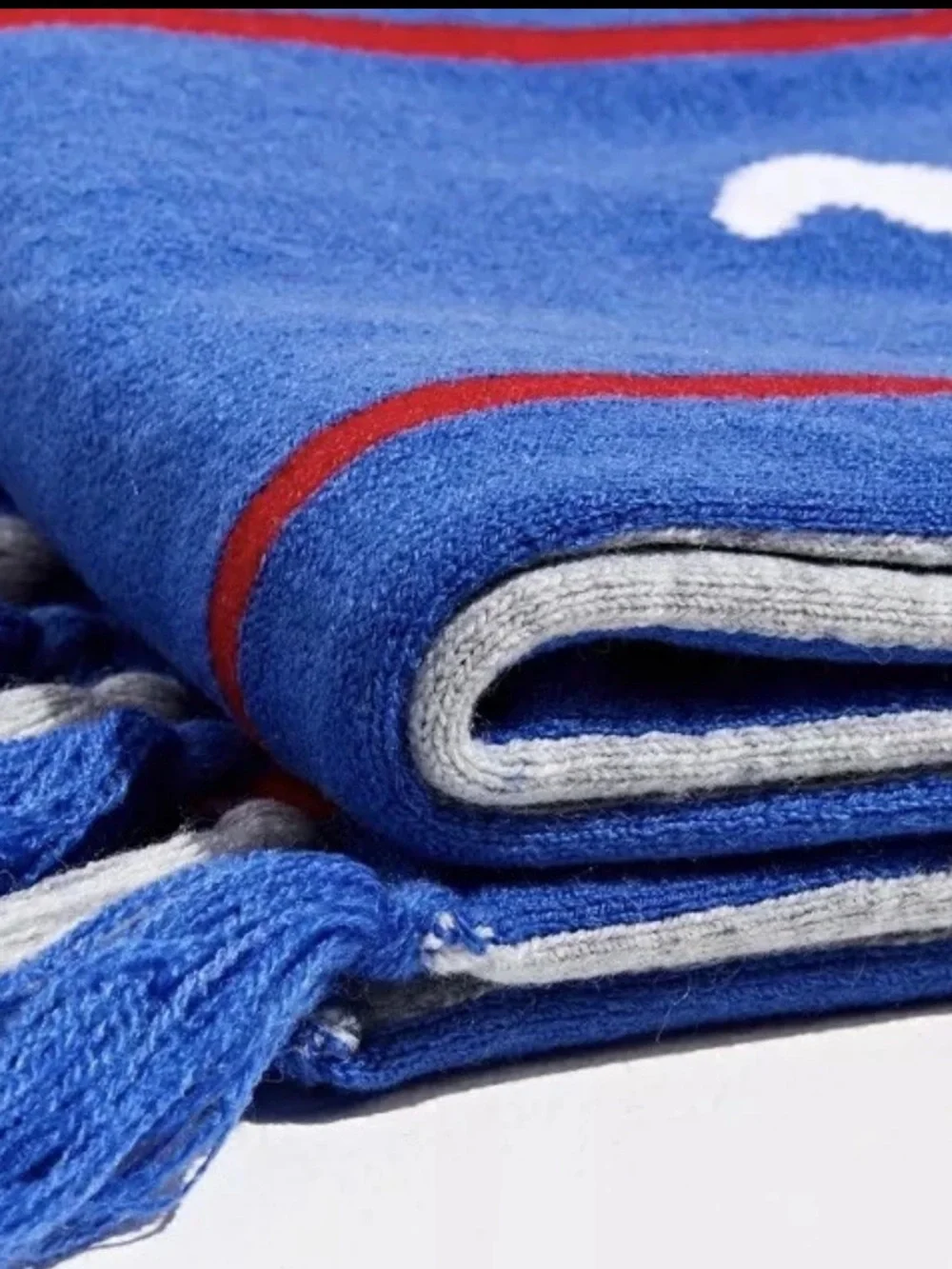 Champion Since 1919 Reversible Knit Scarf Blue Gray Logo Winter Fringe 64”